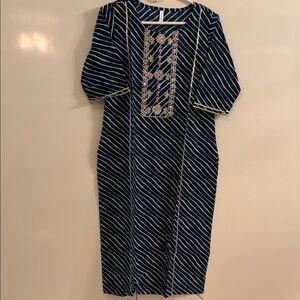 Elegant Navy Blue Striped Dress